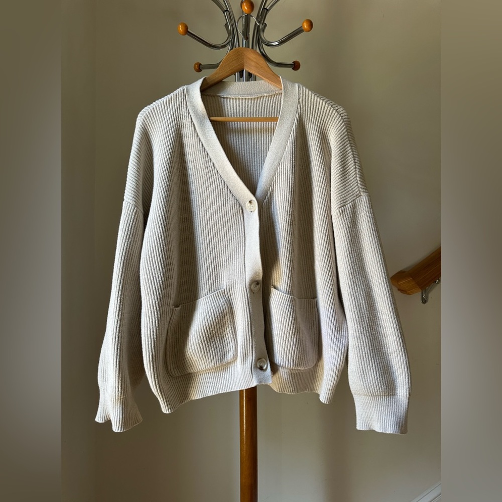 Beige Drop Shoulder Female Pocket Patched Cardigan